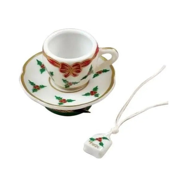 Genuine Rochard Christmas Teacup with Tea Limoges box painted by hand in France for Christmas, from Limoges Boutique