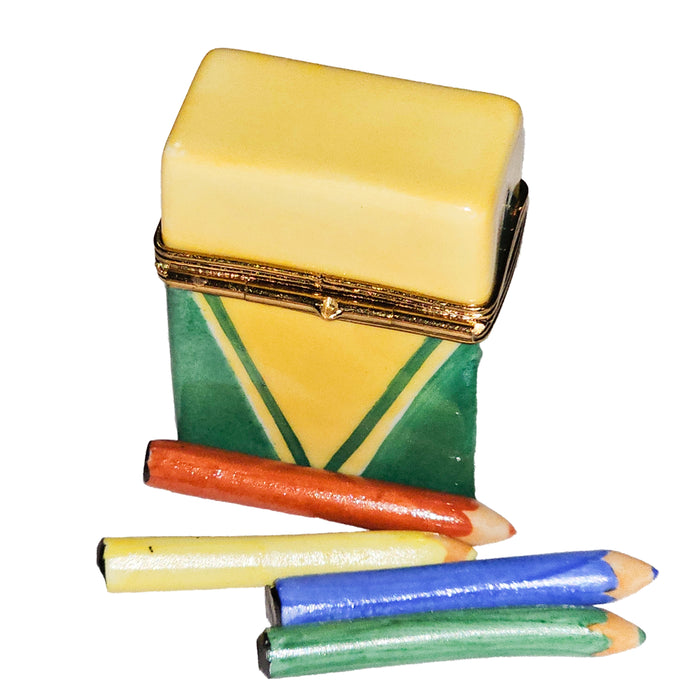 Colorful Crayon Box Figurine for Creative Gift Porcelain Limoges fine art Baby French Trinket Box