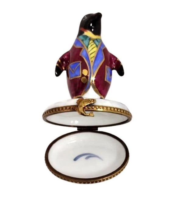 Colorful Tuxedo Penguin Figurine for Elegant Collectors Porcelain Limoges xmas bird birds special winter travel French Trinket Box