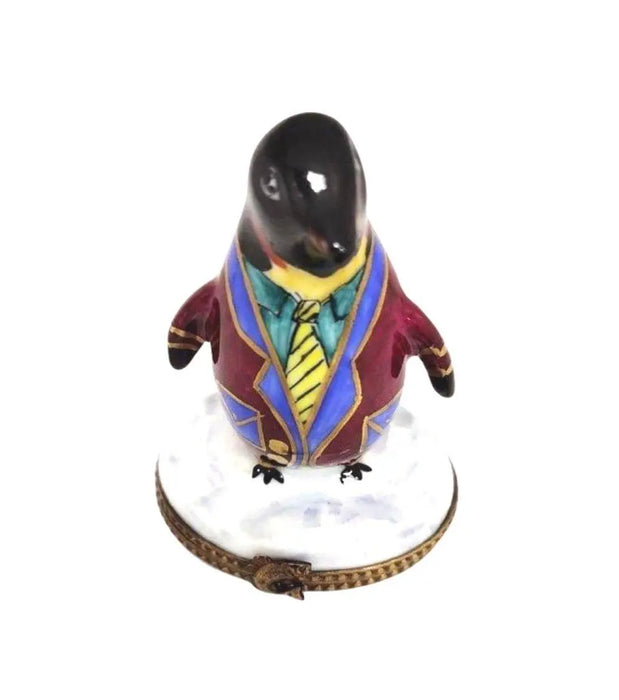 Colorful Tuxedo Penguin Figurine for Elegant Collectors Porcelain Limoges xmas bird birds special winter travel French Trinket Box