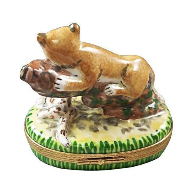 Fine French craftsmanship on the Cougar with Baby Limoges box, painted by hand