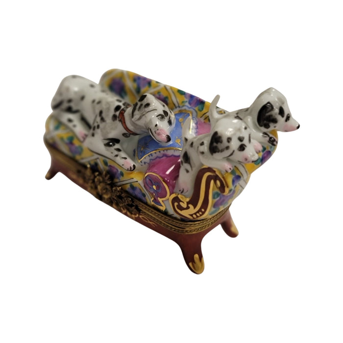 Dalmation Dogs on Couch Rare Limoges Box Porcelain Figurine-Dog Furniture-CH3S460