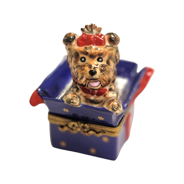 Dog in Blue Gift Box for Dog Lovers Porcelain Limoges dog limoges xmas French Trinket Box