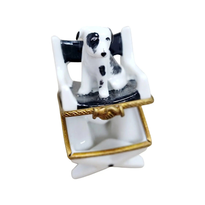 Dog on Director Chair for Collectors Porcelain Limoges Dog Furniture French Trinket Box
