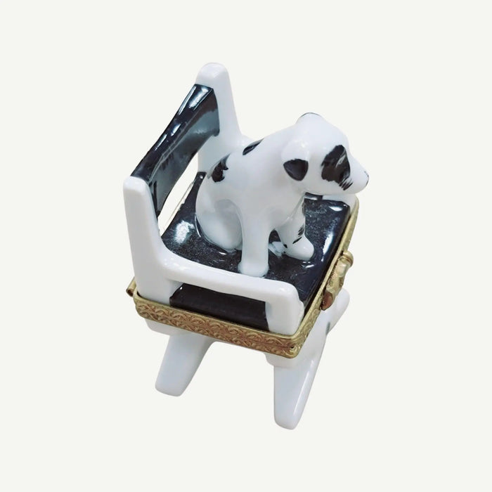 Dog on Director Chair for Collectors Porcelain Limoges Dog Furniture French Trinket Box