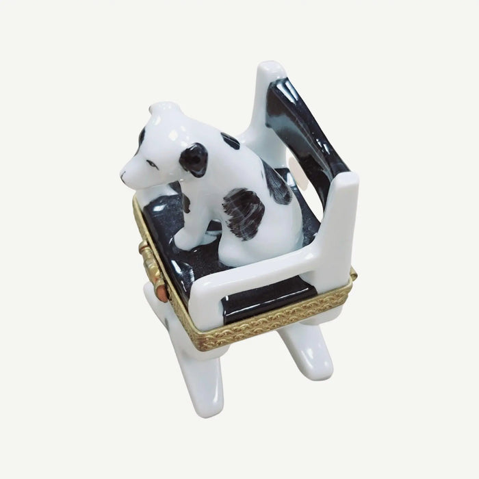 Dog on Director Chair for Collectors Porcelain Limoges Dog Furniture French Trinket Box