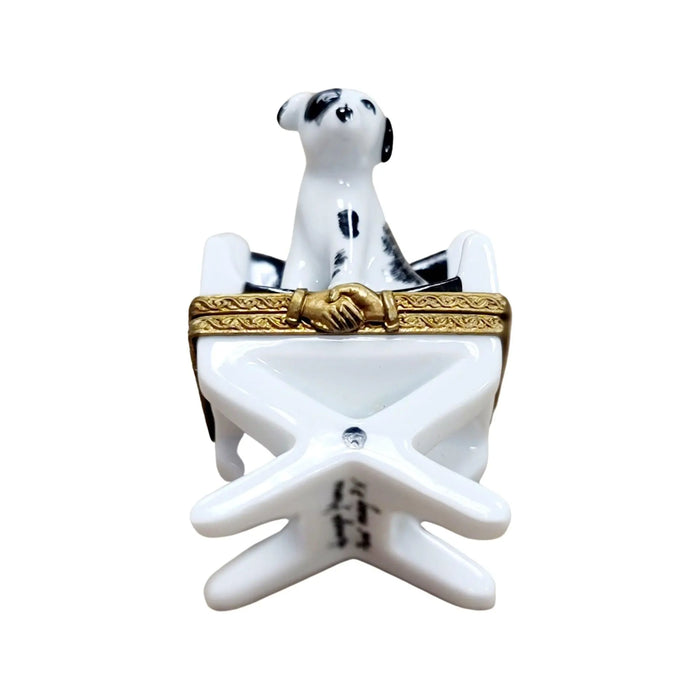 Dog on Director Chair for Collectors Porcelain Limoges Dog Furniture French Trinket Box