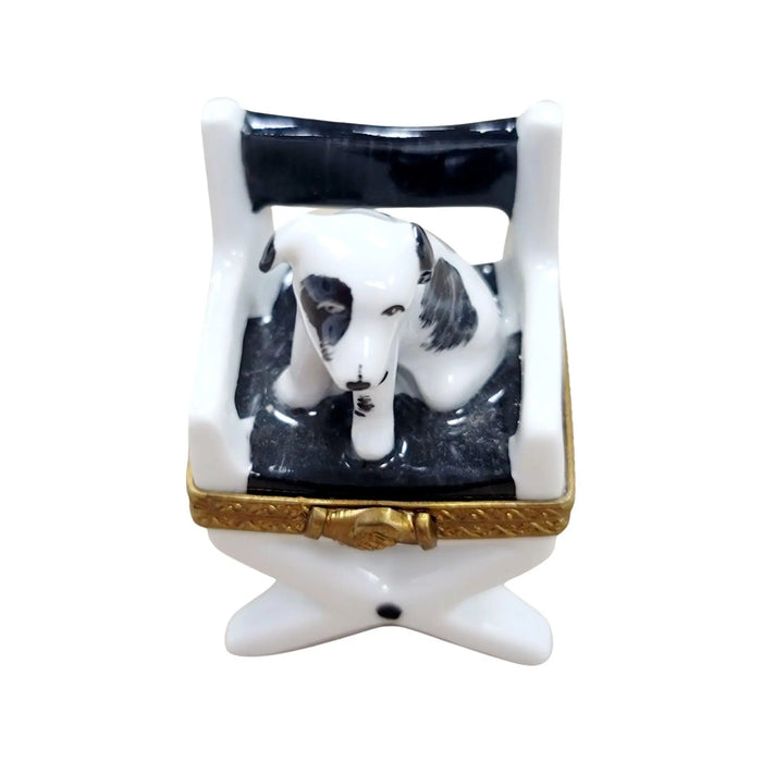 Dog on Director Chair for Collectors Porcelain Limoges Dog Furniture French Trinket Box