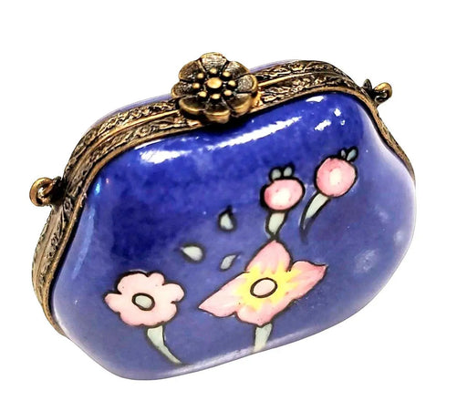 Electric Blue Flower Purse for Fashionistas Porcelain Limoges purse trinket box limoges French Trinket Box