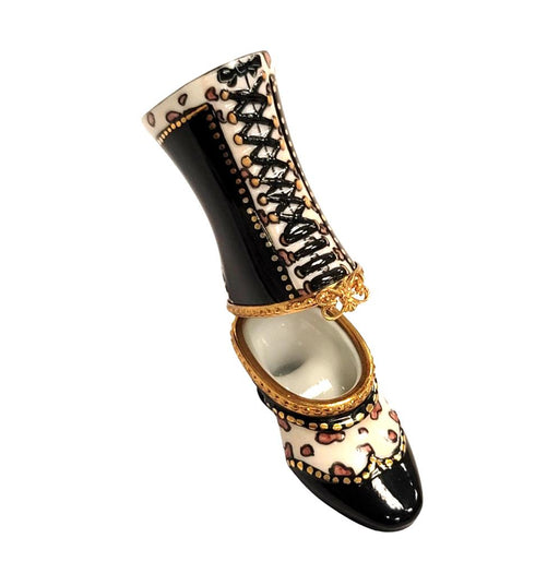 Elegant Black Boot Figurine for Fashion Lovers Porcelain Limoges shoe figurine LIMOGES BOXES French Trinket Box
