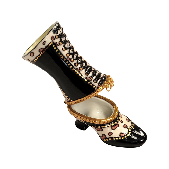 Elegant Black Boot Figurine for Fashion Lovers Porcelain Limoges shoe figurine LIMOGES BOXES French Trinket Box