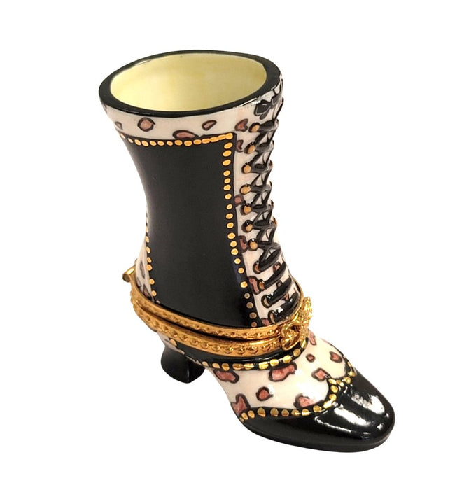 Elegant Black Boot Figurine for Fashion Lovers Porcelain Limoges shoe figurine LIMOGES BOXES French Trinket Box