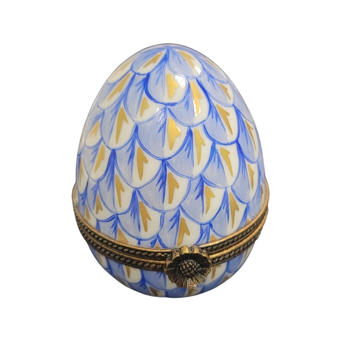 Elegant Blue Egg Decor Porcelain Limoges Egg French Trinket Box