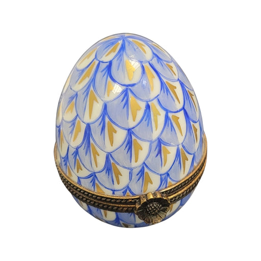 Elegant Blue Egg Decor Porcelain Limoges Egg French Trinket Box