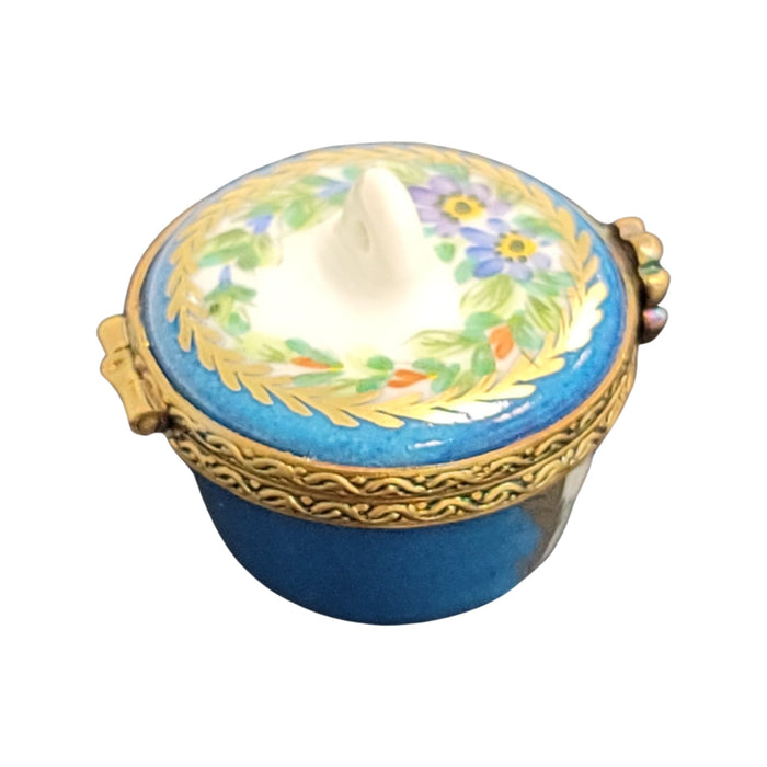 Elegant Blue Floral Box for Home Decor Porcelain Limoges round French Trinket Box