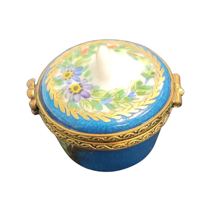 Elegant Blue Floral Box for Home Decor Porcelain Limoges round French Trinket Box