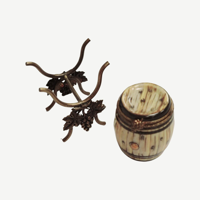 Elegant Brass Wine Barrel for Sophisticated Collectors Porcelain Limoges wine spirit men France Limoges Box French Trinket Box