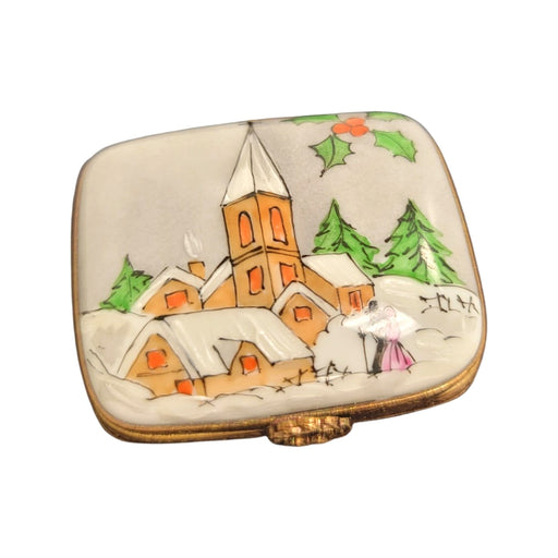 Elegant Church Scene Limoges Box for Faithful Worshippers Porcelain Limoges Christian Square French Trinket Box