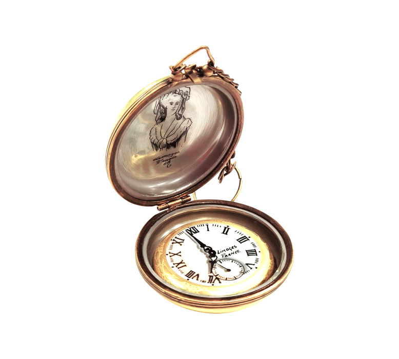 Elegant Gold Pocket Watch for Luxury Enthusiasts Porcelain Limoges professional home French Trinket Box
