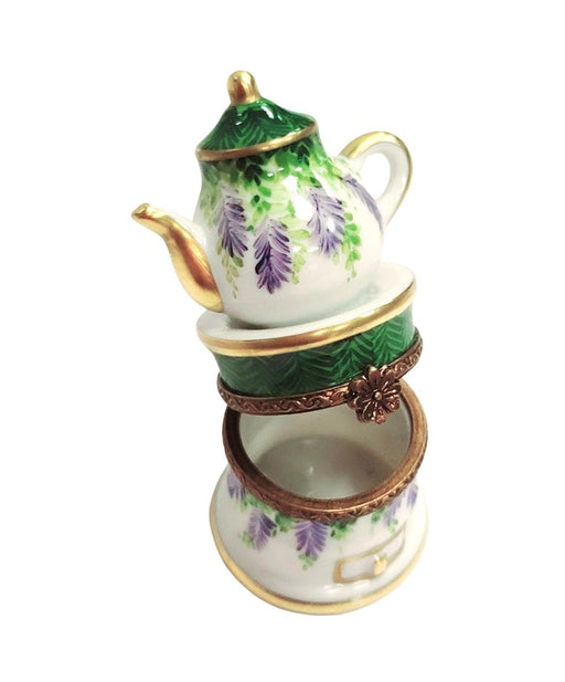 Elegant Green Teapot Figurine for Collectors Porcelain Limoges China French Trinket Box