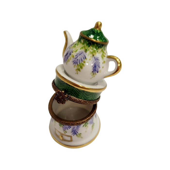 Elegant Green Teapot Figurine for Collectors Porcelain Limoges China French Trinket Box