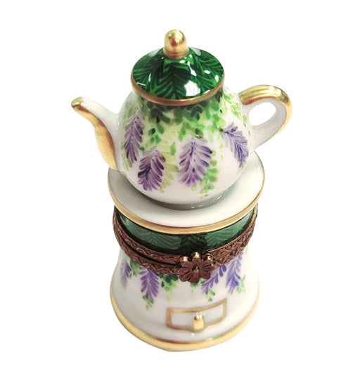 Elegant Green Teapot Figurine for Collectors Porcelain Limoges China French Trinket Box