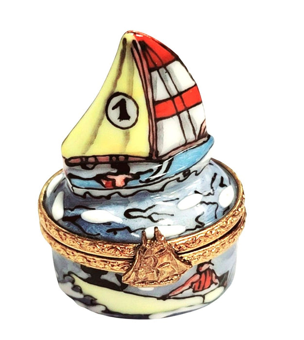 Elegant Sailboat Limoges Box for Nautical Lovers Porcelain Limoges boat beach French Trinket Box
