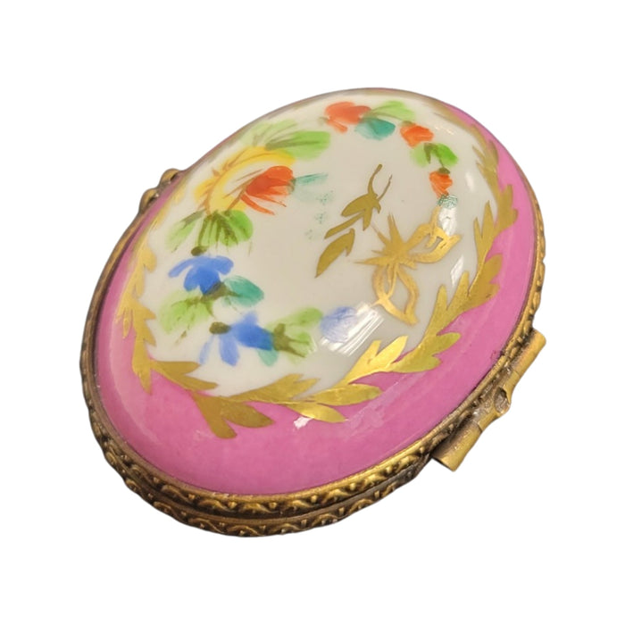 Elegant Pink Keepsake Box for Gifts Porcelain Limoges round French Trinket Box