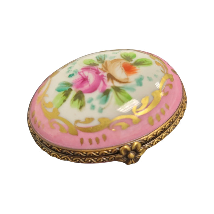 Elegant Pink Keepsake Box for Gifts Porcelain Limoges round French Trinket Box