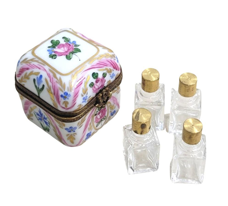 Elegant Pink Roses Box for Collectors Porcelain Limoges Perfume French Trinket Box
