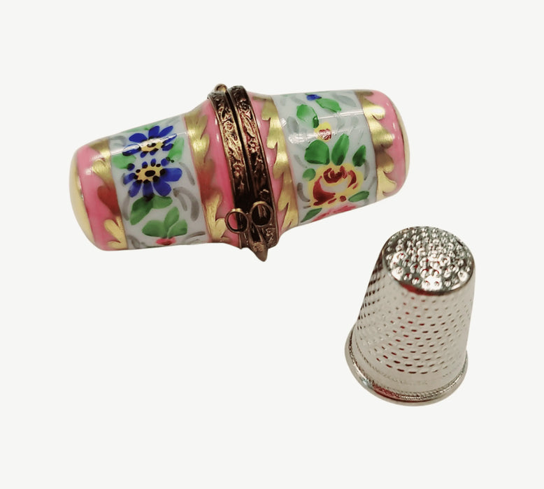 Elegant Pink Thimble Holder for Sewing Enthusiasts Porcelain Limoges Home French Trinket Box