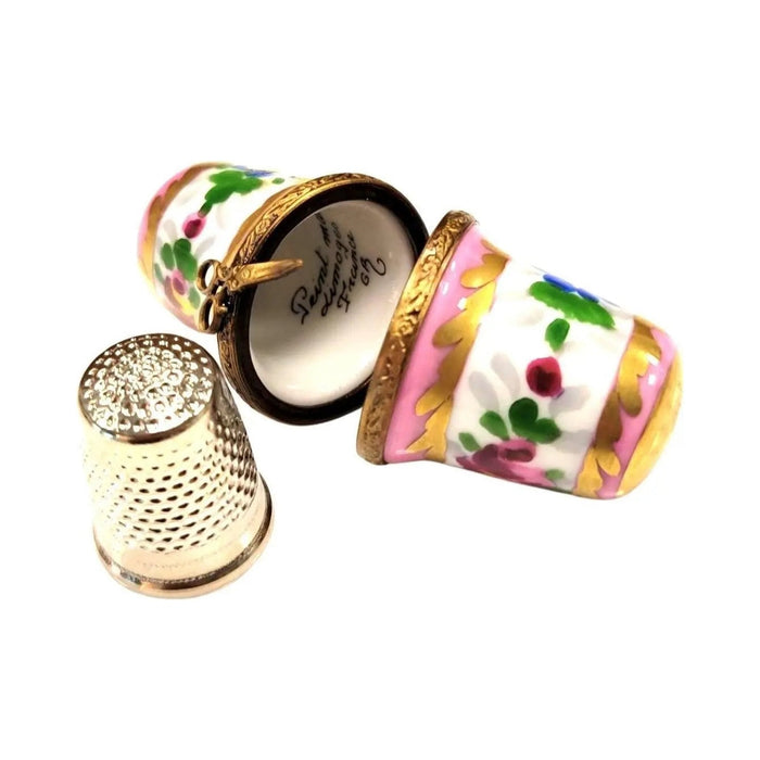 Collectible Pink Thimble Holder Limoges box with artisan brushwork