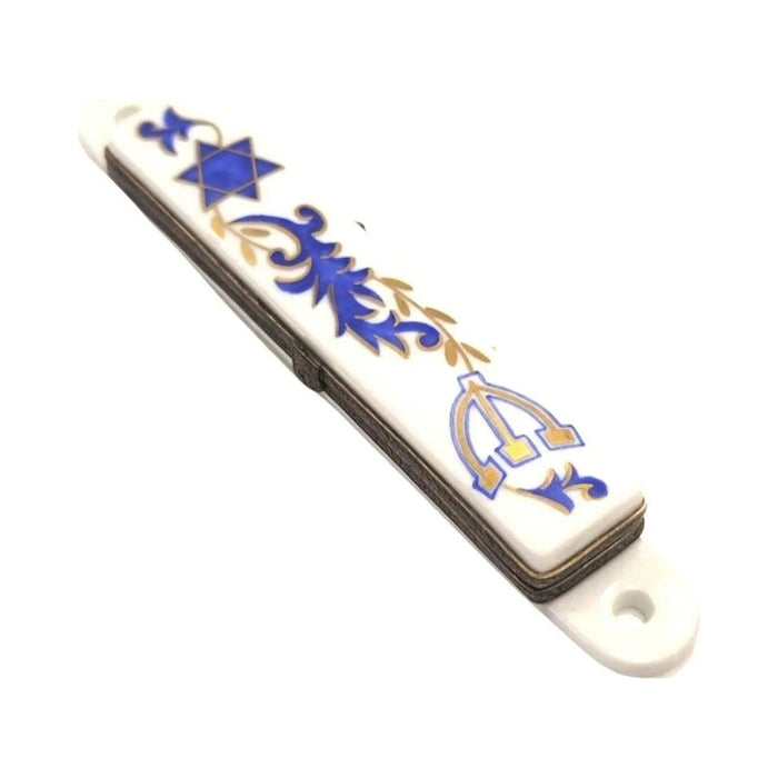 Fine French craftsmanship on the White Mezzuzah Limoges box, painted by hand