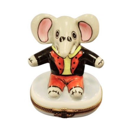 Limoges Boutique presents the Elephant in Tuxedo, a genuine Limoges box painted by hand in France
