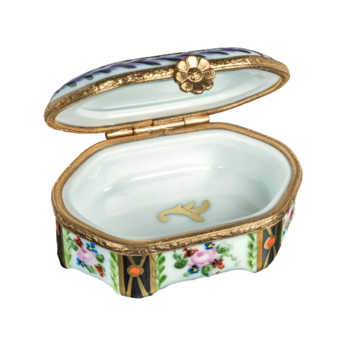 Emeraude Malmaison Noir for Luxury Collectors Porcelain Limoges shaped French Trinket Box