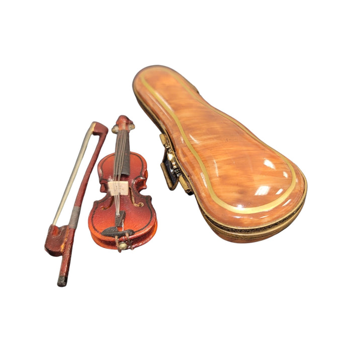 Wood Violin Limoges Box for Music Lovers Porcelain Limoges Music dance French Trinket Box