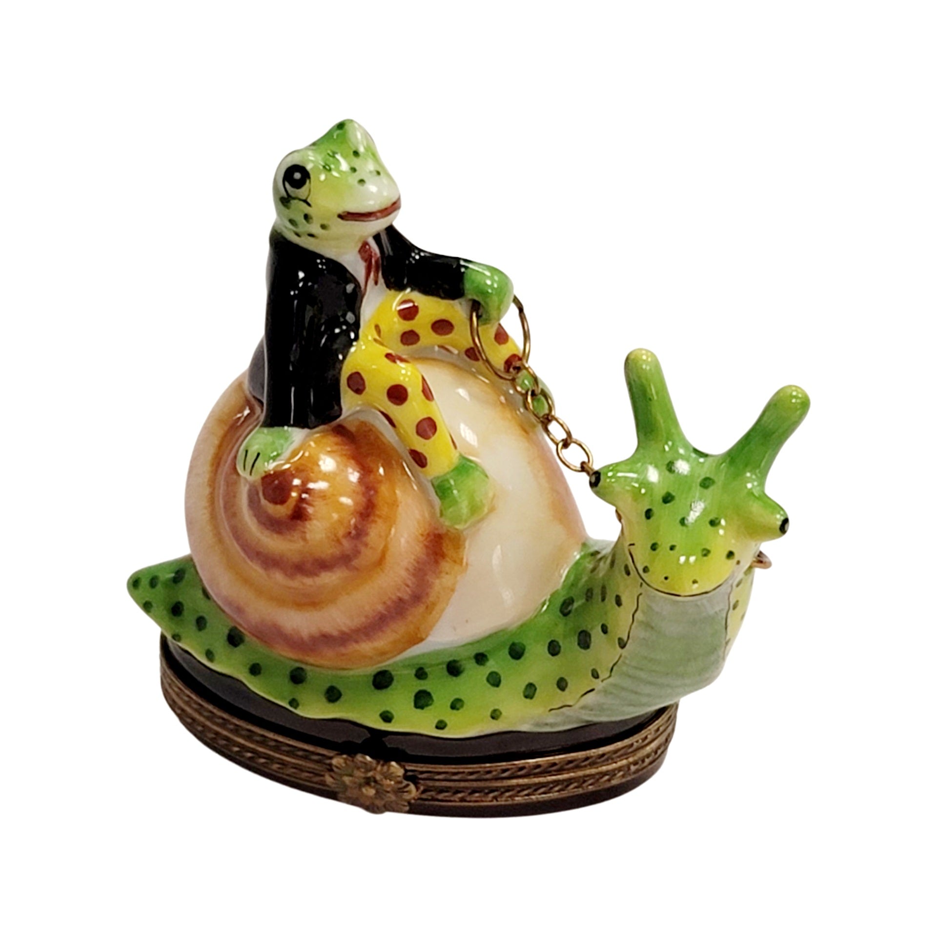 Frog Riding Snail Limoges Box – Authentic French Porcelain