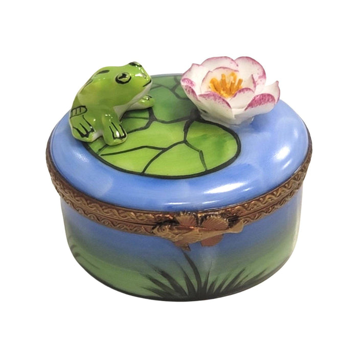 Frog Floating on Water Lillypad Limoges Box Porcelain Figurine-frog LIMOGES BOXES turtle-CH1R301
