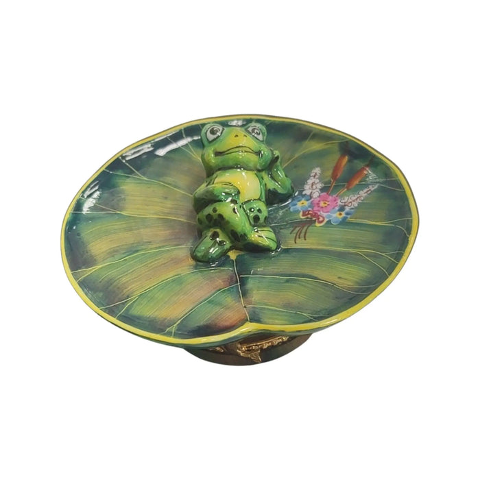 Frog Laying on Lillypad Collectible Porcelain Limoges frog LIMOGES BOXES turtle French Trinket Box