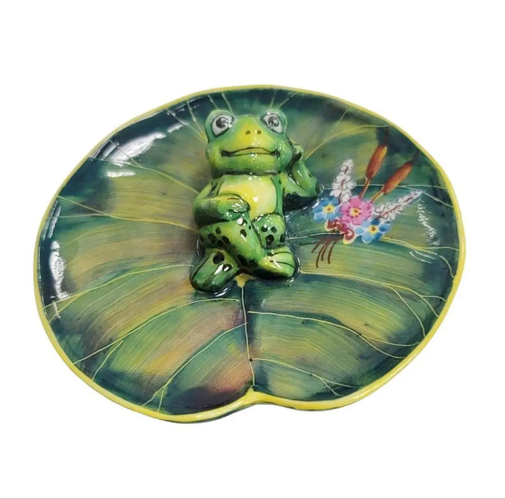 Frog Laying on Lillypad Collectible Porcelain Limoges frog LIMOGES BOXES turtle French Trinket Box
