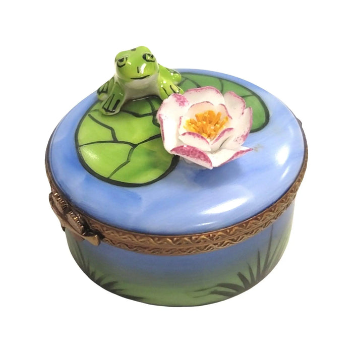 Frog On Water Lily Pad Limoges Box Porcelain Limoges frog LIMOGES BOXES turtle French Trinket Box