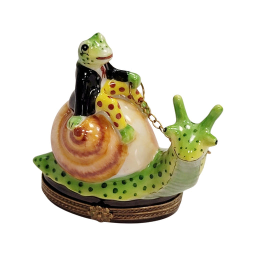 Frog Riding Snail-frog limoges boxes ocean-CH2P352
