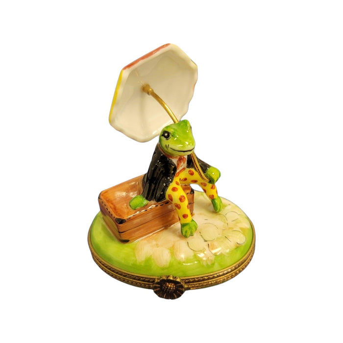 Frog w Suitcase Traveling Limoges Box Porcelain Figurine-frog LIMOGES BOXES turtle-CH2P361