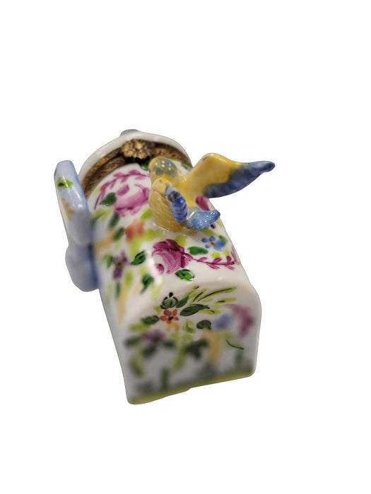 Garden Mailbox w Bird Limoges Box Porcelain Figurine-bird home garden-CHNEED5