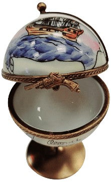 Globe with Ship Limoges Box for Travel Enthusiasts Porcelain Limoges travel world ship French Trinket Box