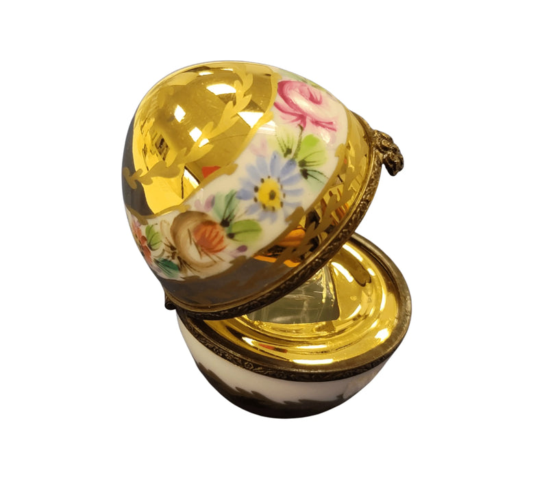 Gold Floral Limoges Egg for Elegant Gifting Porcelain Limoges perfume egg French Trinket Box