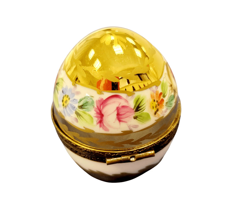 Gold Floral Limoges Egg for Elegant Gifting Porcelain Limoges perfume egg French Trinket Box