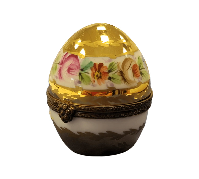 Gold Floral Limoges Egg for Elegant Gifting Porcelain Limoges perfume egg French Trinket Box