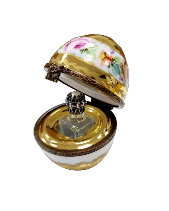 Gold Floral Limoges Egg for Elegant Gifting Porcelain Limoges perfume egg French Trinket Box