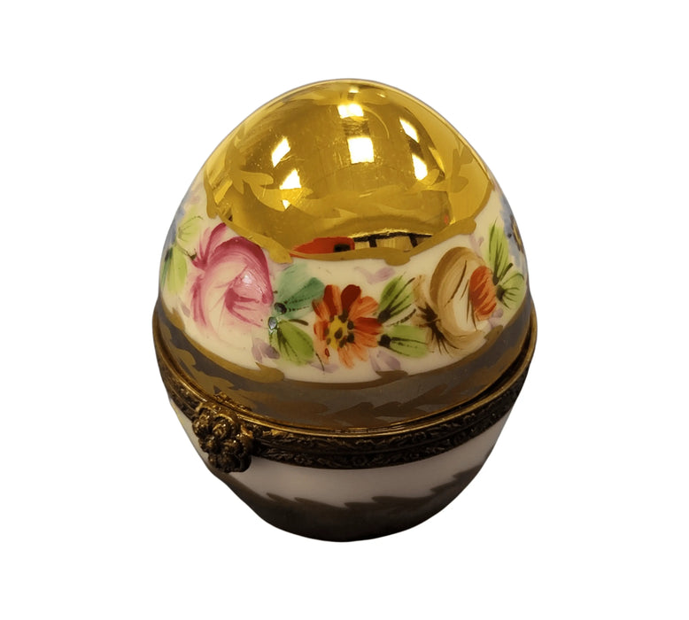 Gold Floral Limoges Egg for Elegant Gifting Porcelain Limoges perfume egg French Trinket Box